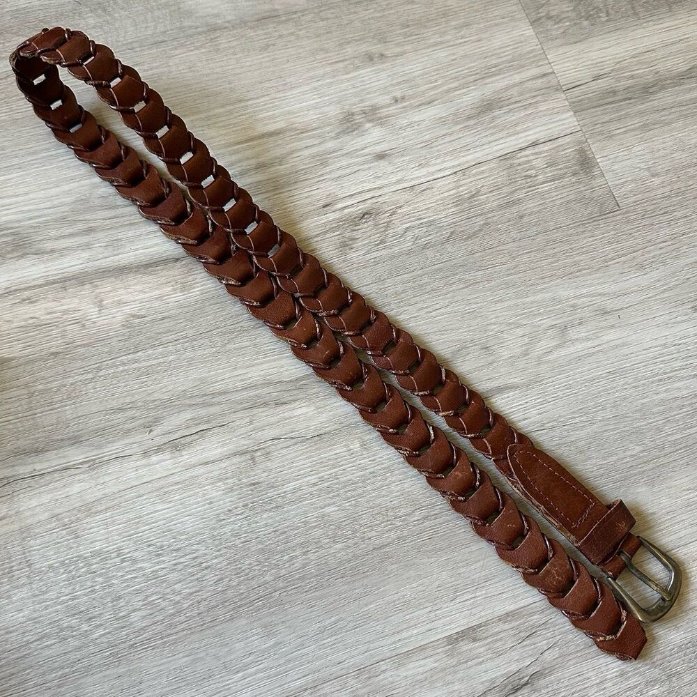 Vintage Y2K Brown Genuine Leather Link Belt Solid Brass Buckle